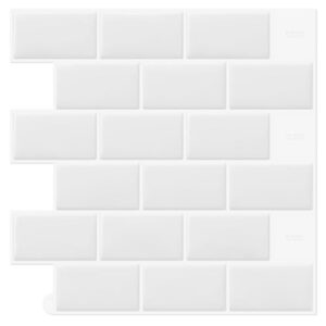 DEWOO 10-Stück 3d Fliesenaufkleber Klebefliesen Wandfliesen Metro Fliesen Selbstklebend Wandverkleidung Weiß Küche Bad (30,5 x 30,5 cm)