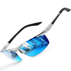 Sonnenbrille Blau Verspiegelt: Stylische Modelle für Sommer 2024 gesruny-Sonnenbrille-Herren-Damen-polarisiert-UV400-Blend Schutz-Al-Mg Metallrahmen-Rechteckig-Ultraleicht-Sonnenbrillen-Klassisch-Retro-Unisex-Outdoor sport brille für Fahren-Blue