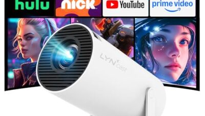 Mini Projektor Beamer mit WLAN und Bluetooth, Android 11 integriert, 1080P 4K Unterstützung, Tragbarer Projektor LYNCAST 180° schwenkbar Upgrade Projektor für Heimkino, Outdoor Einsatz HY300 Pro
