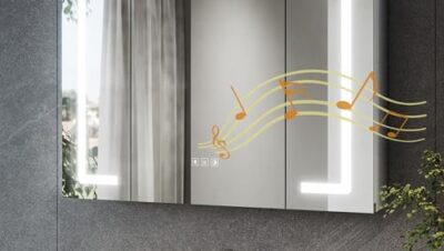 SONNI LED Spiegelschrank Bad mit Bluetooth 80x60 cm, 3 Türen Spiegelschrank mit Anti-Beschlag, Steckdose, 3 Lichtfarben, Dimmbar, Aluminum, IP44 Wasserciht